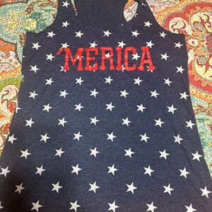 Women's Navy Star 'MERICA' Tank Top - Red Lettering